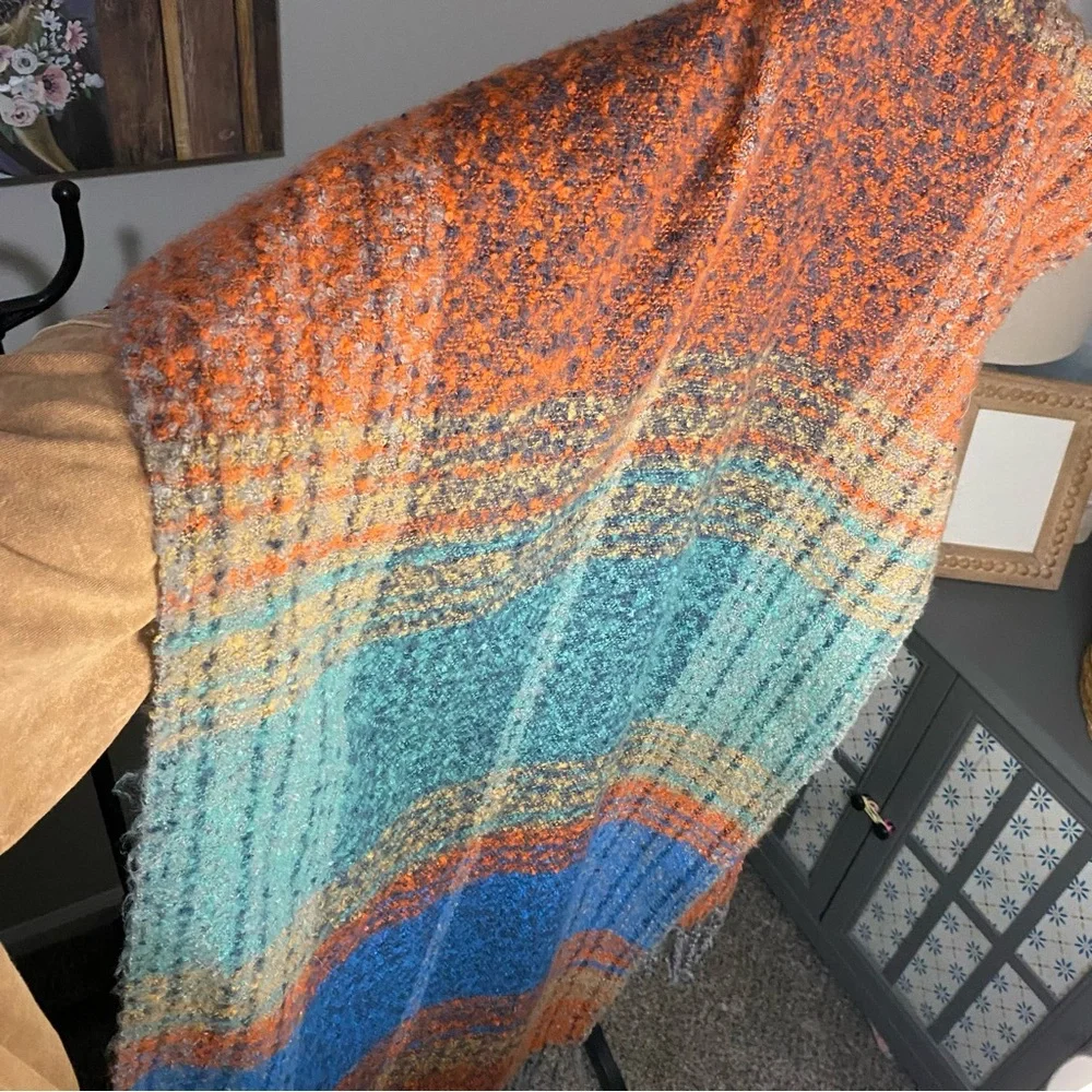 746 ruggine Colorful Plaid Knit blanket Scarf fringe rainbow plush